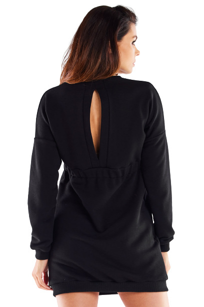 Sukienka mini dresowa z długim rękawem bawełniana czarna
